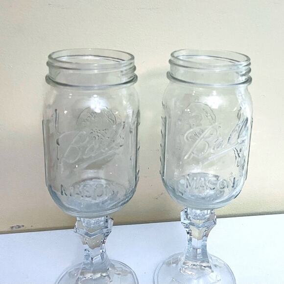 2 Country Mason Jar Wine Glasses Iced Tea Cocktail Glass Water Goblet - Picture 4 of 5